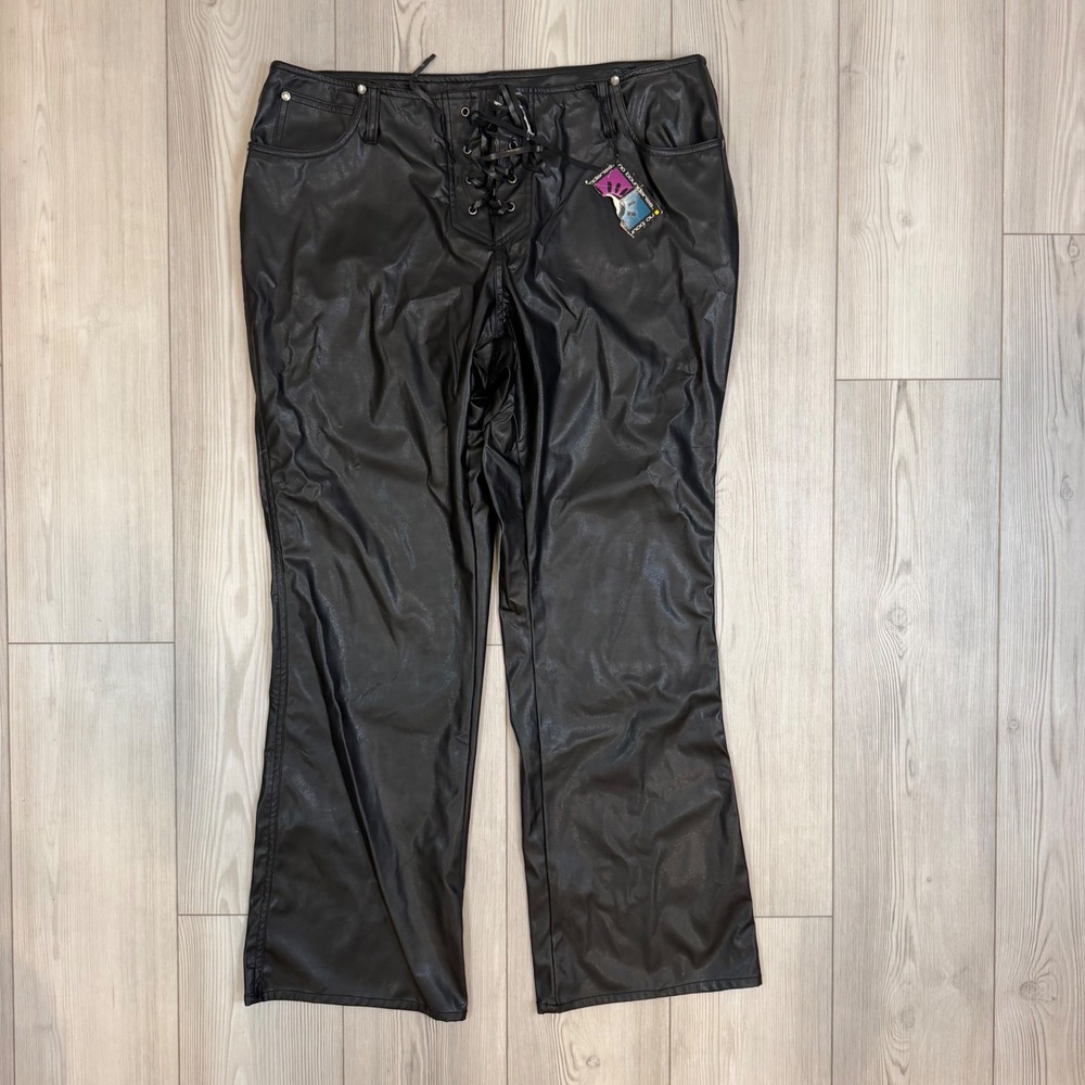 NWT No Boundaries Black Faux Leather Lace Up Front Pants Y2K Goth Juniors 18W